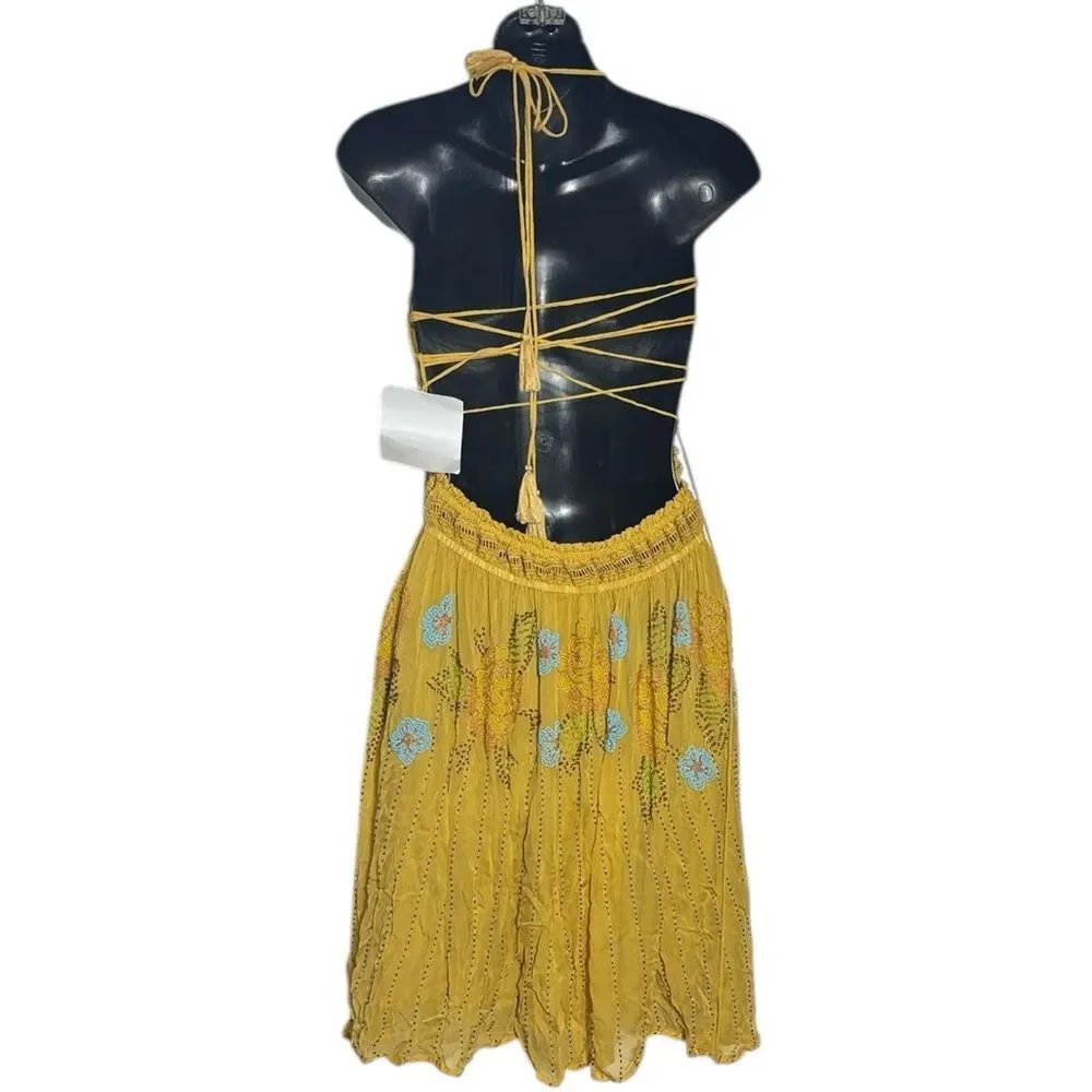 Free people sun beam halter mini dress beaded strappy open back RARE nwt‎ - Picture 6 of 8